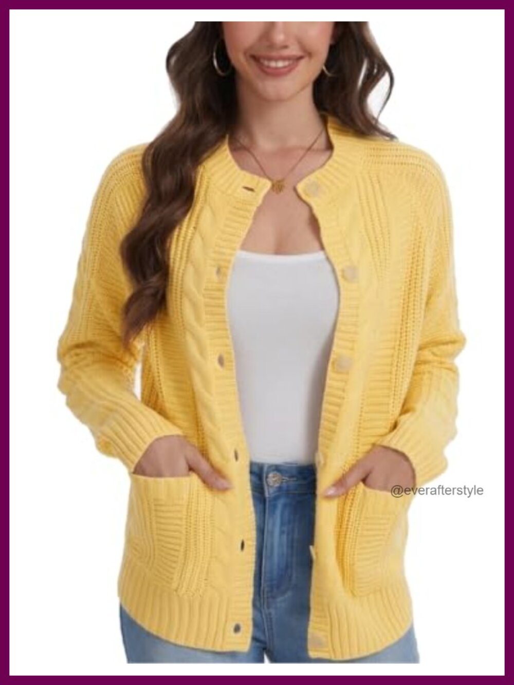 Cable Knit Cardigan Button Down Sweater with Pockets